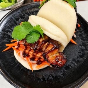 Grilled Pork Belly Steamed Bao Bun- Banh Bao thit xieng nuong