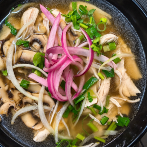 Shredded Chicken Breast and Mushroom Pho Noodle Soup