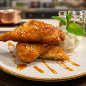 Banana Fritter Vanilla Ice Cream Topped with Sesame